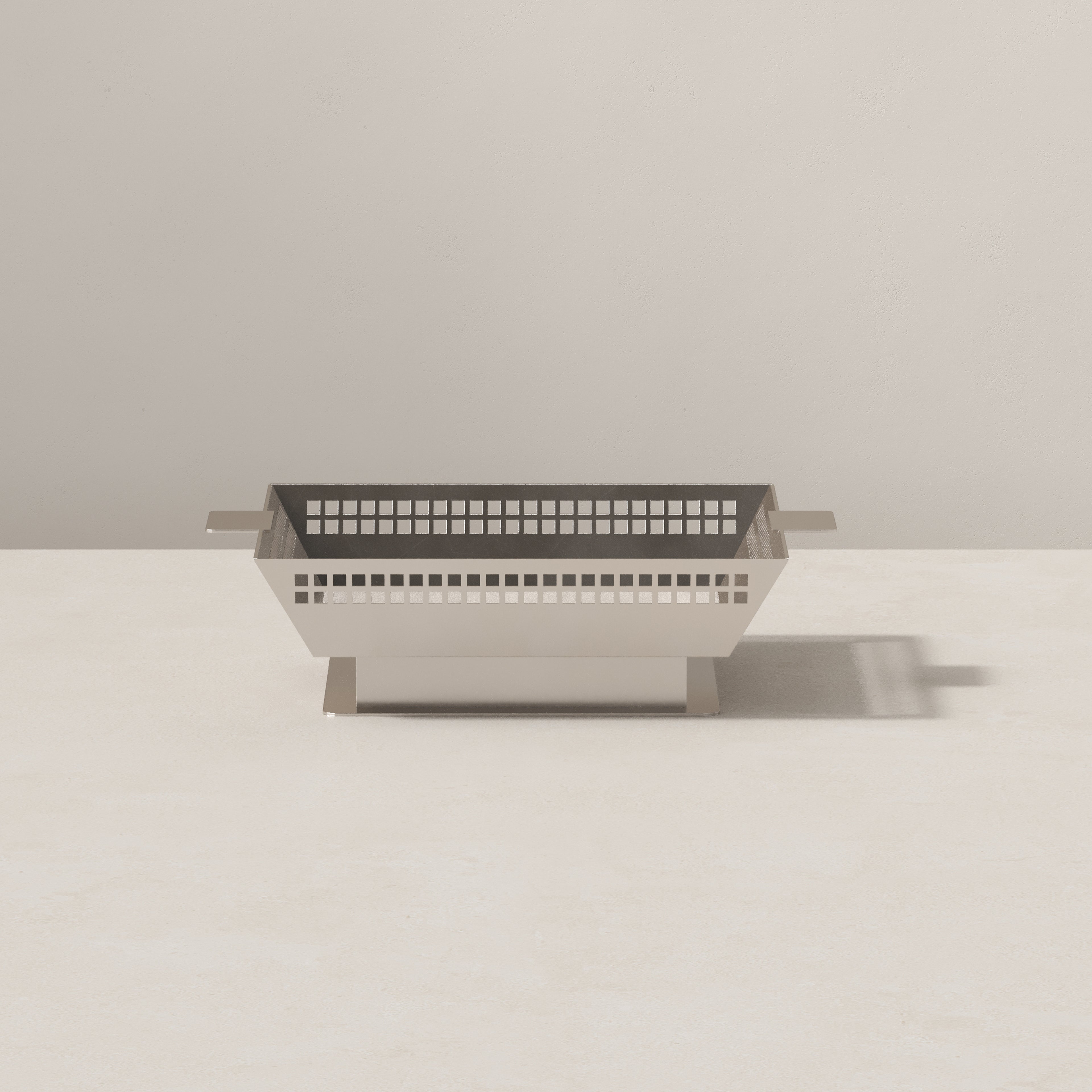 Side view of Vera Jean Art Deco metal fruit vessel with rectangular silhouette