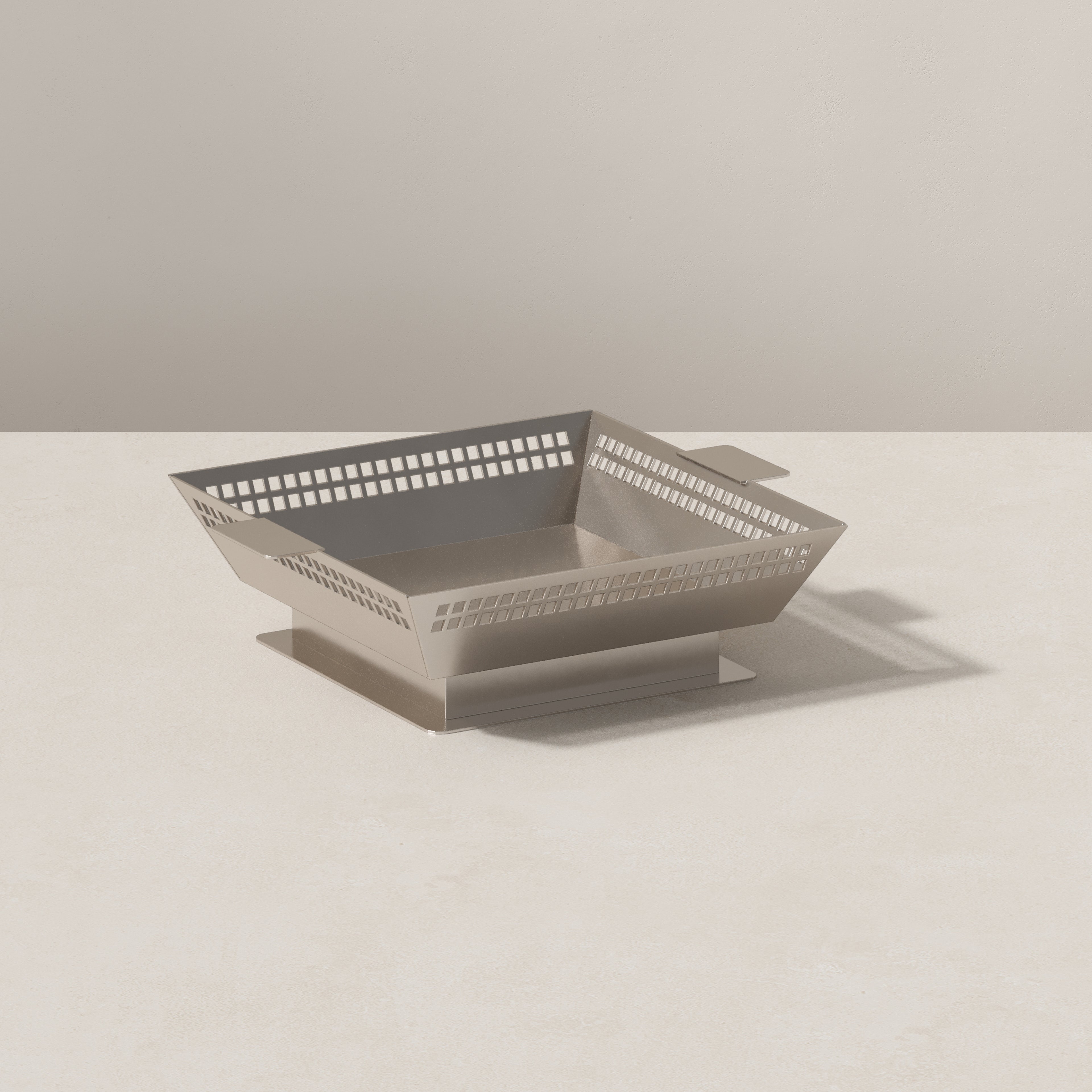 Top view of Vera Jean Art Deco metal fruit vessel with perforated cut-outs detailing