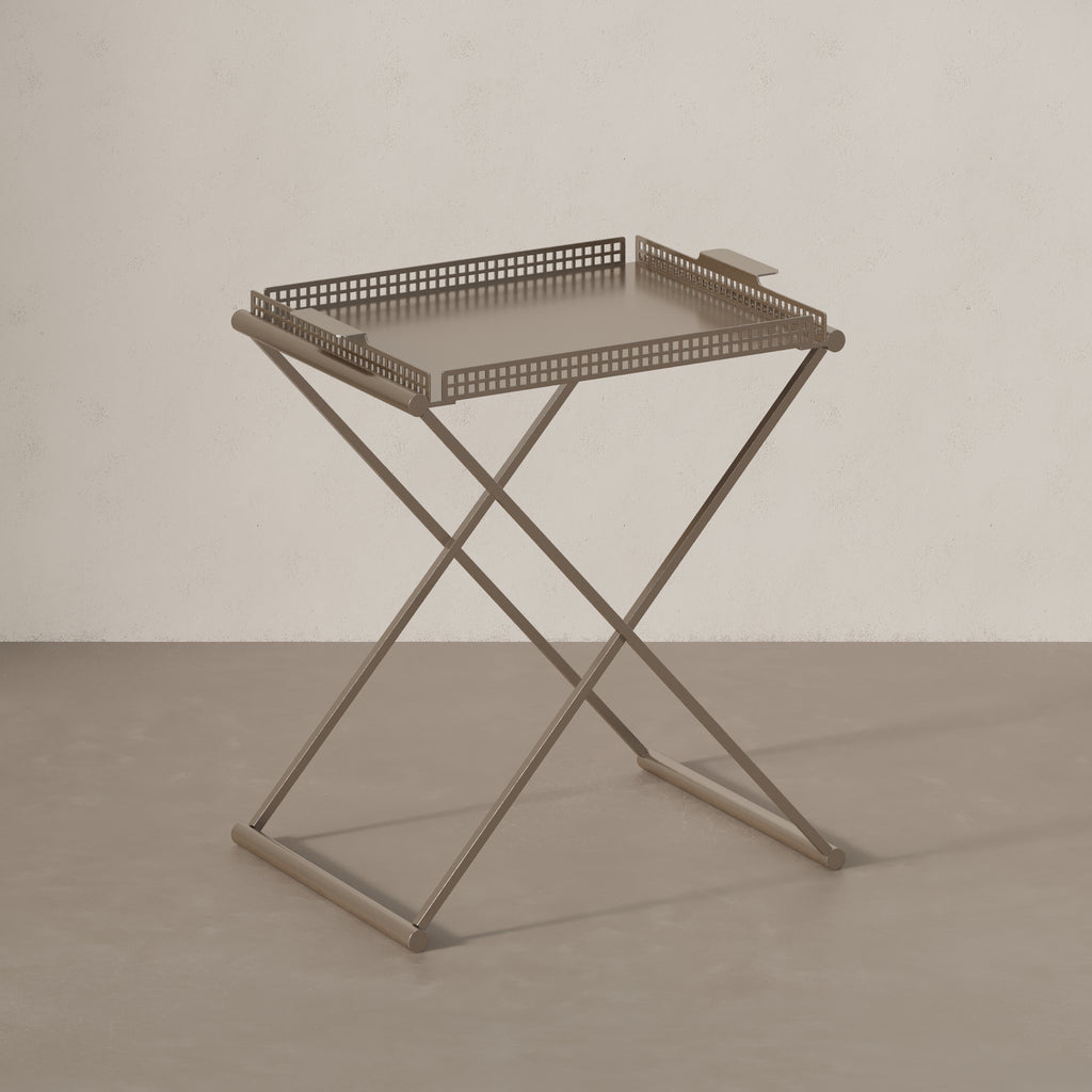 top view of Art Deco steel side table with removable tray by Vera Jean